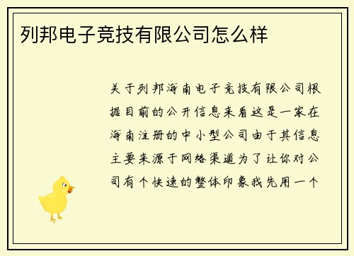 列邦电子竞技有限公司怎么样